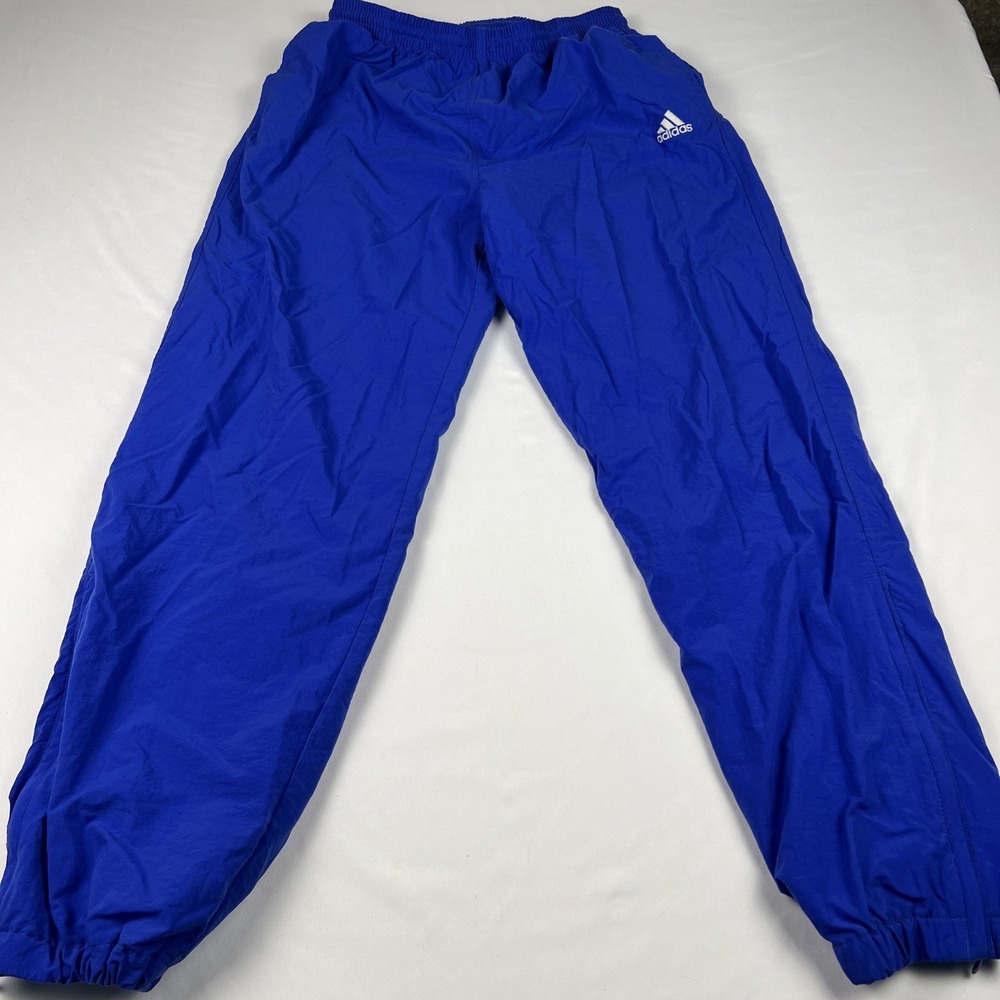 Vintage Adidas Windbreaker Pants Mens Blue Ankle Zip Track Joggers Lined L